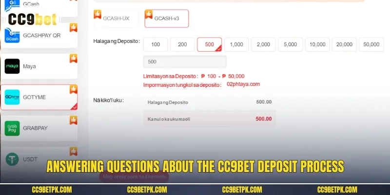 Answering questions about the CC9bet deposit process