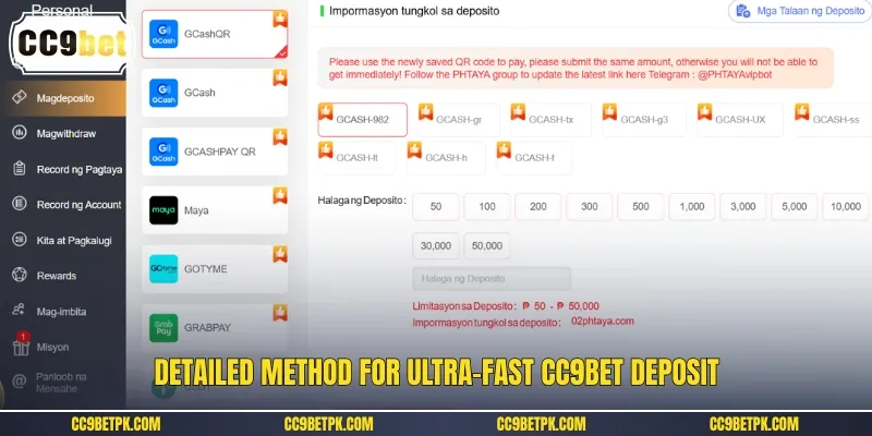 Detailed method for ultra-fast CC9bet deposit
