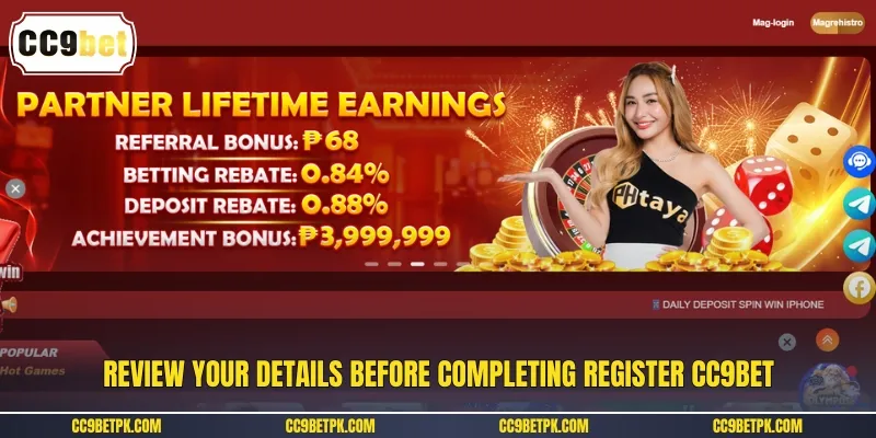 Review your details before completing register CC9bet