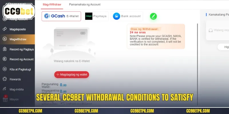Several CC9bet withdrawal conditions to satisfy